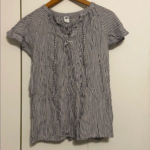 Navy blue and white stripe short sleeve shirt